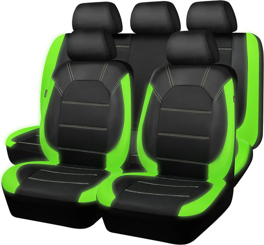 CAR PASS Luminous Green Leather Seat Covers for Sport Cars