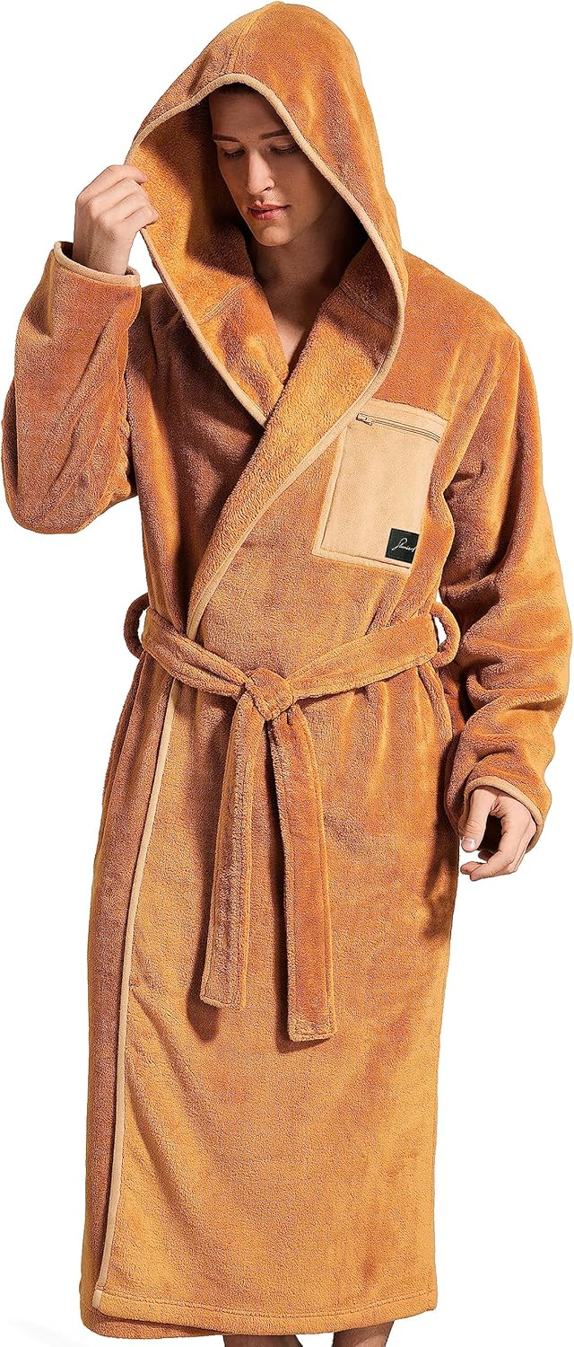 SlumberMee Mens Fleece Plush Robe with Hood for Ultimate Comfort