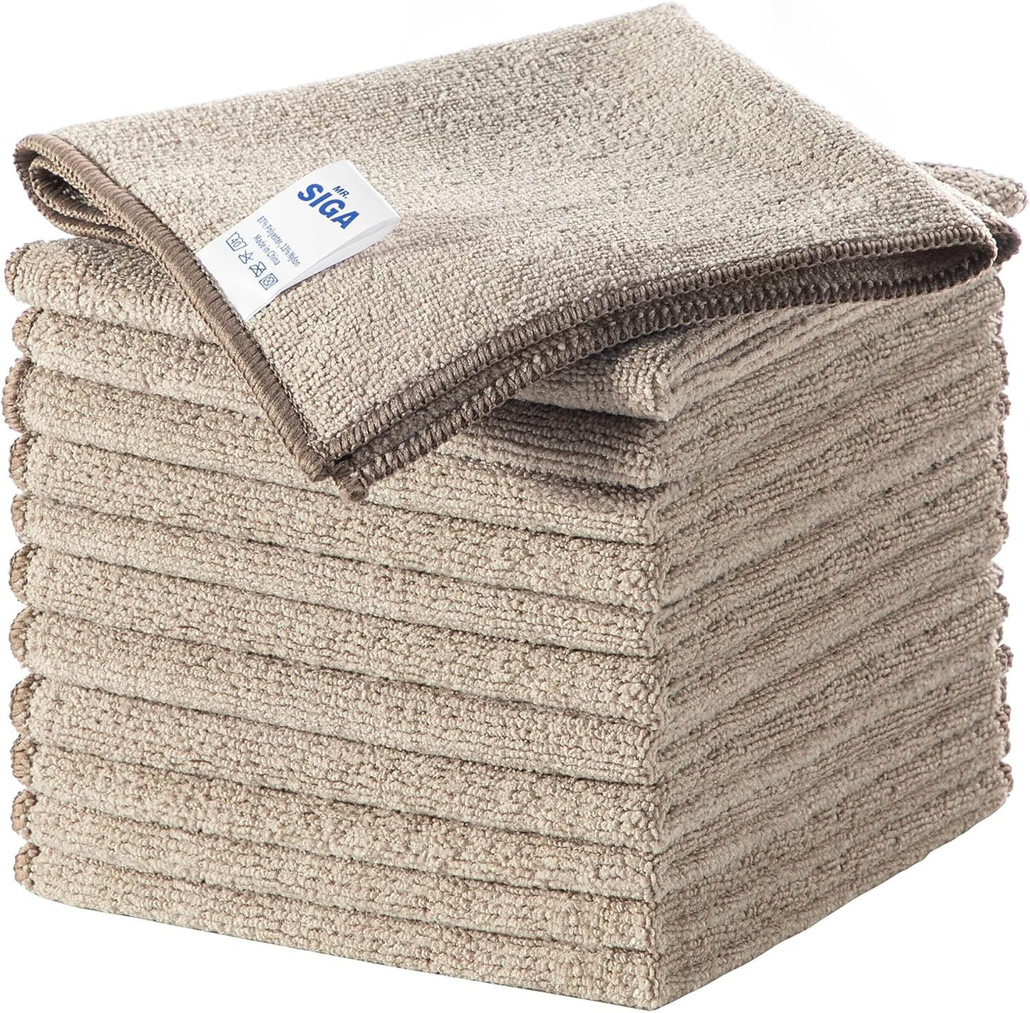12-Pack MR.SIGA All-Purpose Microfiber Cloths, Streak-Free Cleaning, Wheat, 32x32cm