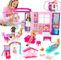 Doll House Portable & Foldable Dollhouse with 60+ Pieces - Includes 2