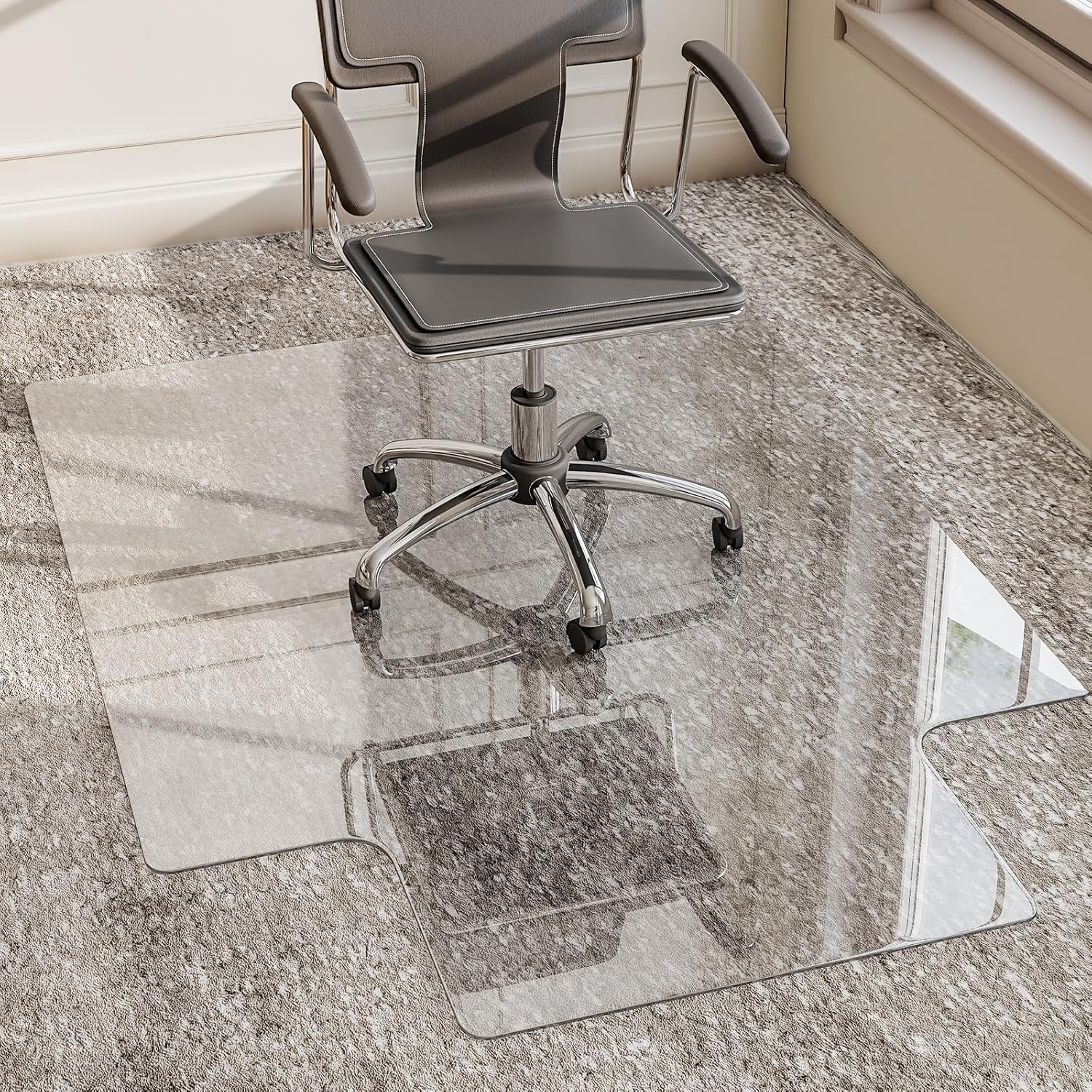 GLSLAND Irregular Tempered Glass Floor Mat for Office Chairs
