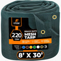 Xpose Safety Heavy Duty Green Mesh Tarp 8 ft x 30 ft - Strong Shade