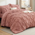Bedsure Queen Comforter Set Dusty Pink - Pintuck 7-Piece