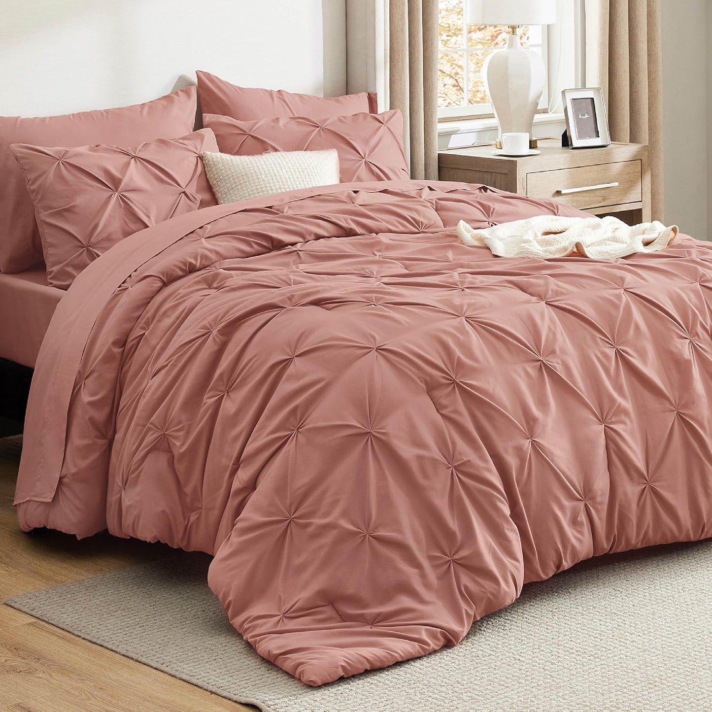 Bedsure Queen Comforter Set in Dusty Pink - 7 Piece Bedding Set