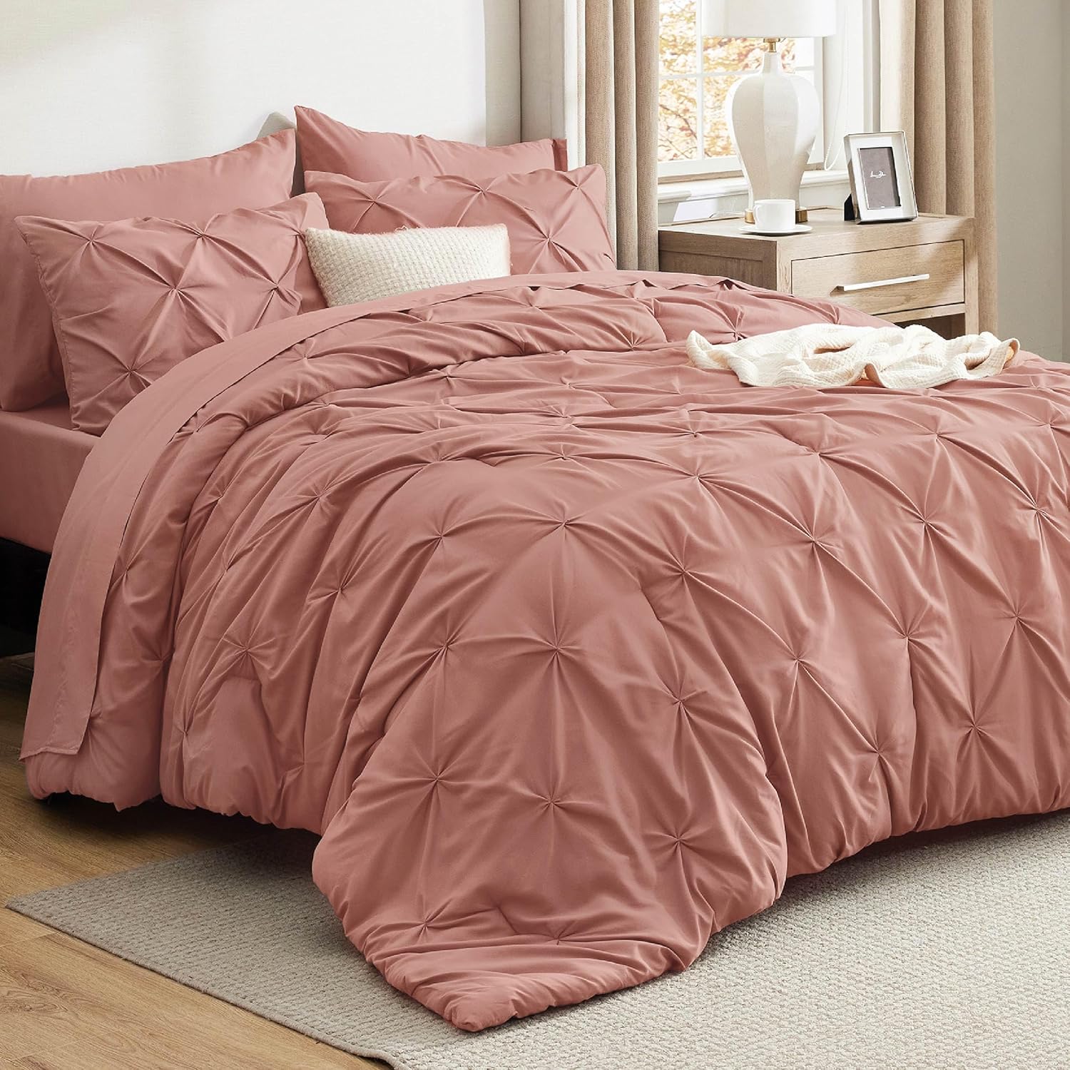 Bedsure Queen Comforter Set in Dusty Pink - 7 Piece Bedding Set