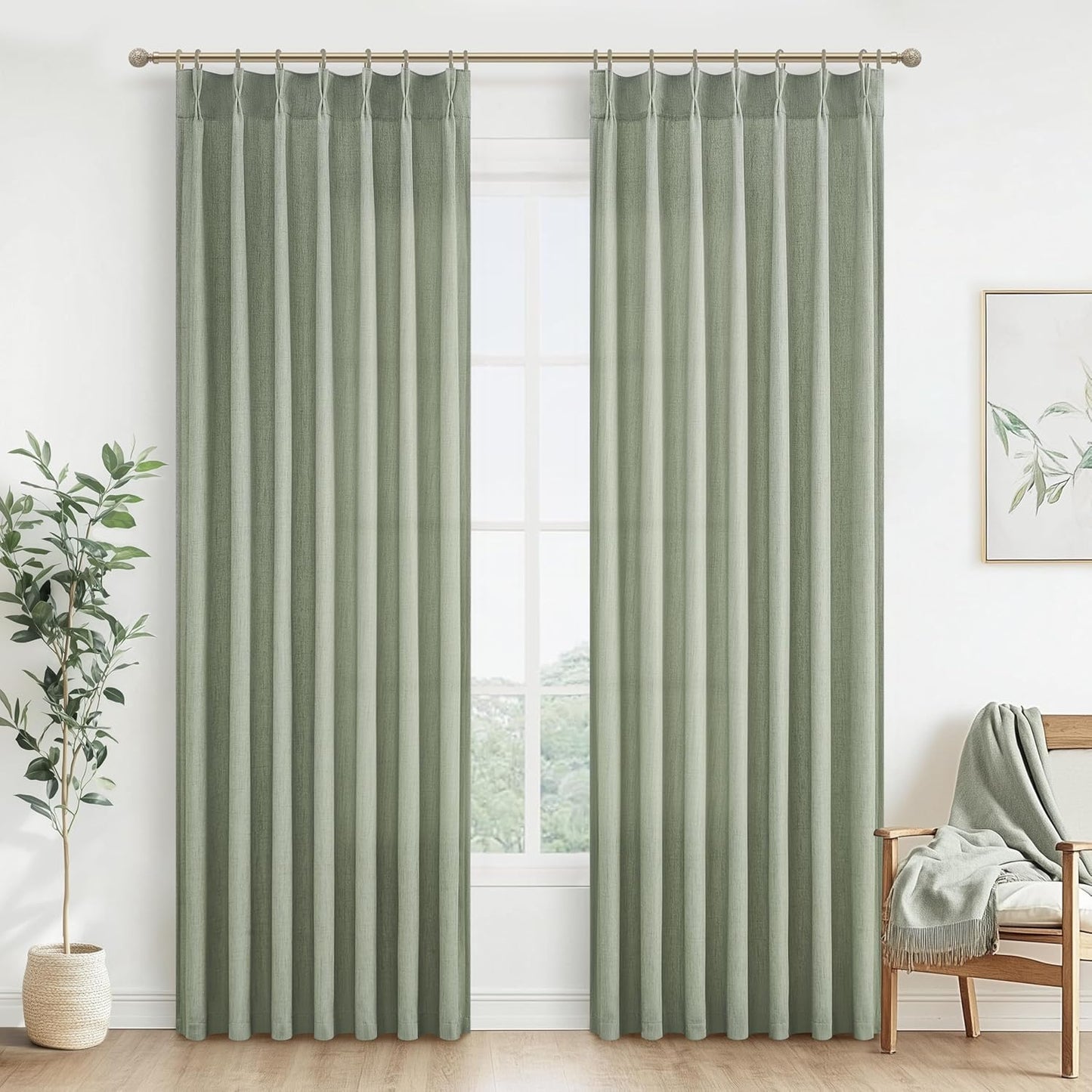 Sage Green Pinch Pleated Sheer Curtains for Elegant Home Decor