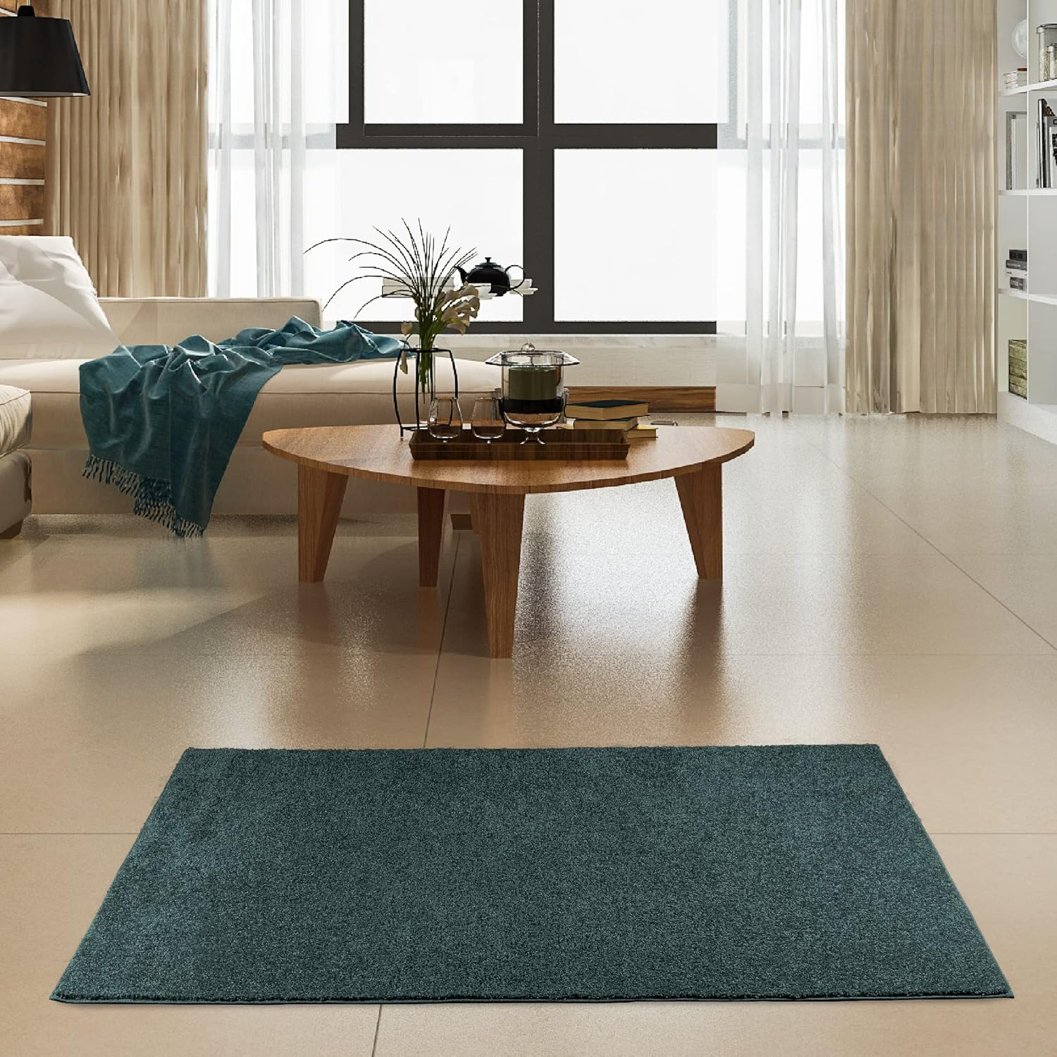 Forest Green Area Rug - Pet Friendly Solid Color Design