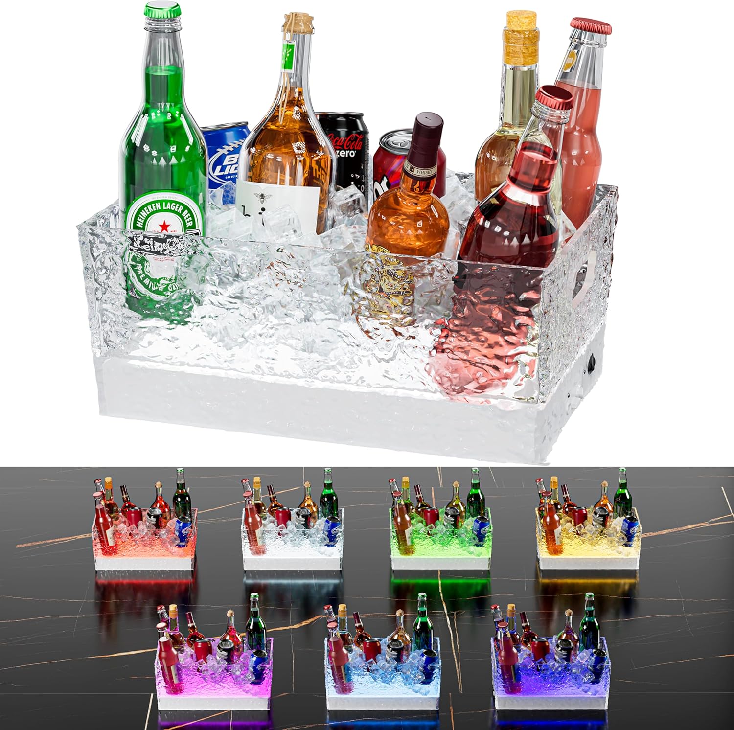 Plastic Ice Bucket Beverage Tubs for Parties with LED Lights