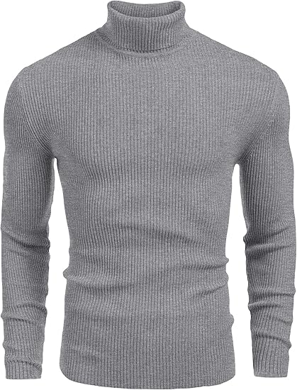 Mens Ribbed Slim Fit Knitted Pullover Turtleneck Sweater