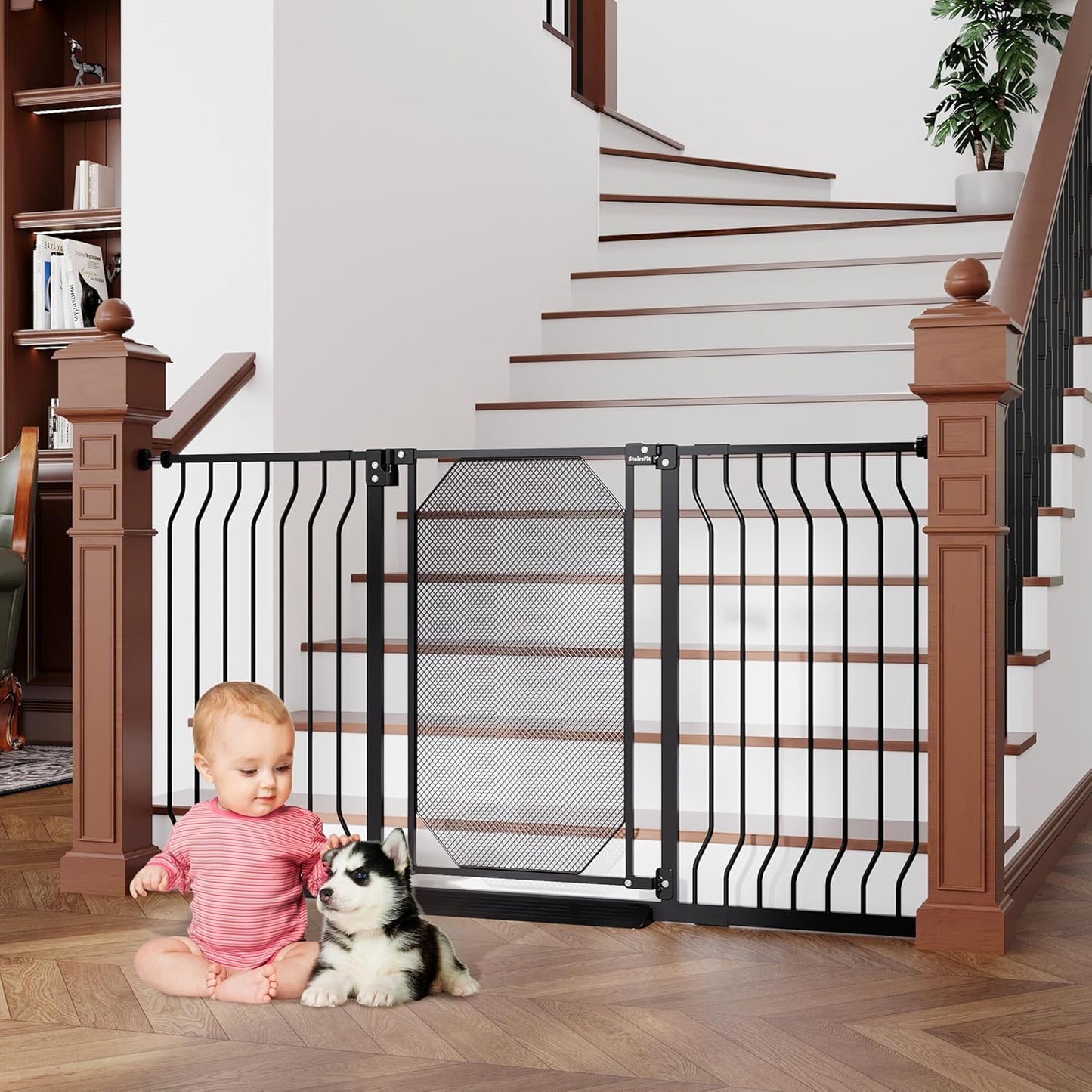 Extra Wide Metal Mesh Baby Gate for Stairs & Doorways Safety