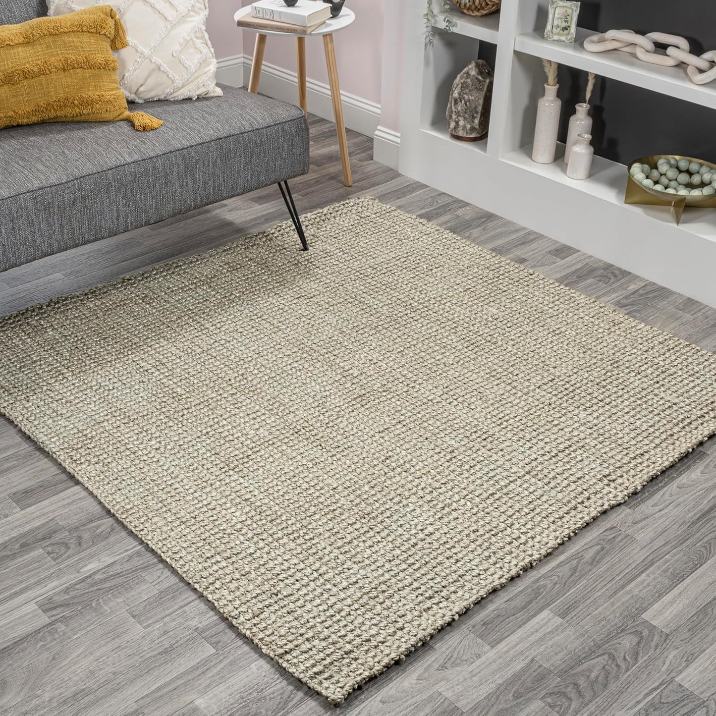 Hand Woven Chunky Jute Gray 6x6 Square Indoor Area Rug