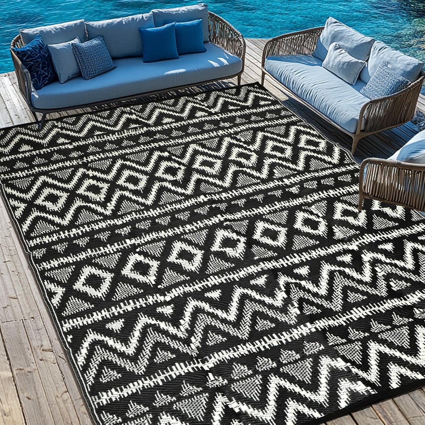 Waterproof Outdoor Rug 8x10 ft for Patio, RV, Beach, and More