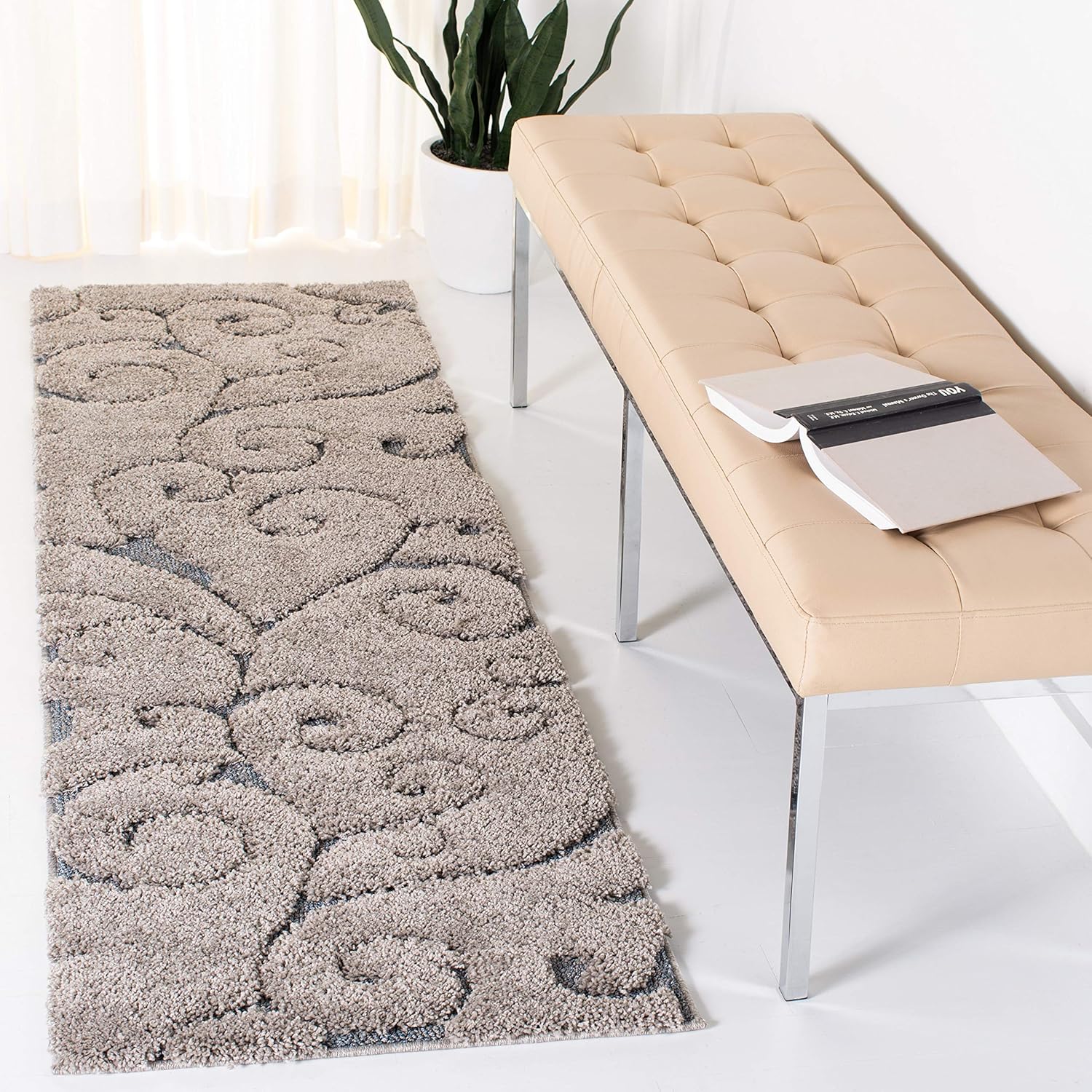 SAFAVIEH Florida Shag Runner Rug - Stylish Grey & Light Blue
