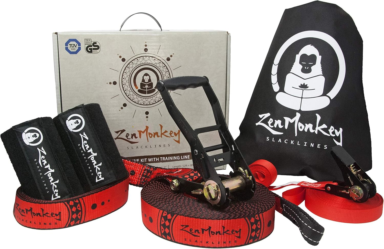 ZenMonkey Slackline Kit - Complete 60 Foot Set for All Ages