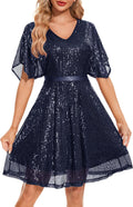 Sparkly Sequin Cocktail Dress with Bat Sleeves - Flattering Sparkle