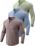 3 Pack Mens Waffle Henley Thermal Long Sleeve Shirts - Warm Pro
