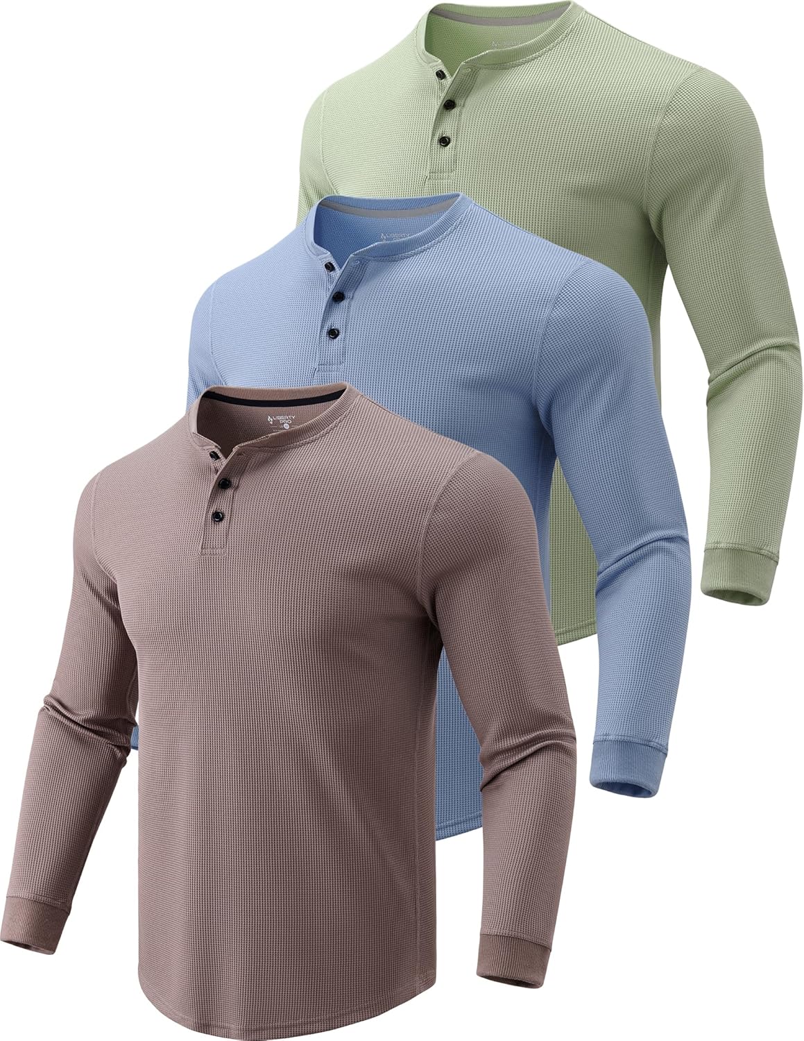 3 Pack Mens Waffle Henley Thermal Long Sleeve Shirts for Fall