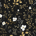Black Floral Peel and Stick Wallpaper - Vintage Golden Leaf Accent