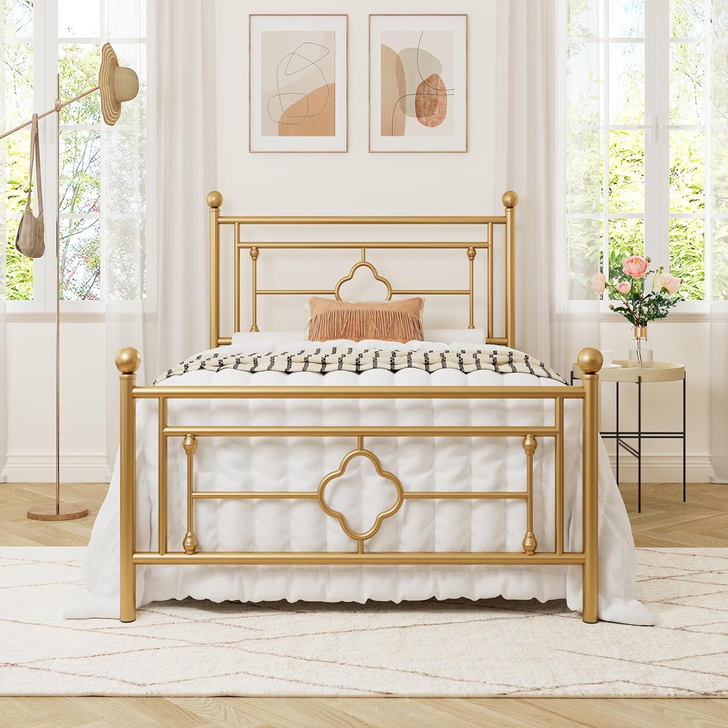 Allewie Twin Size Metal Platform Bed Frame with Vintage Design