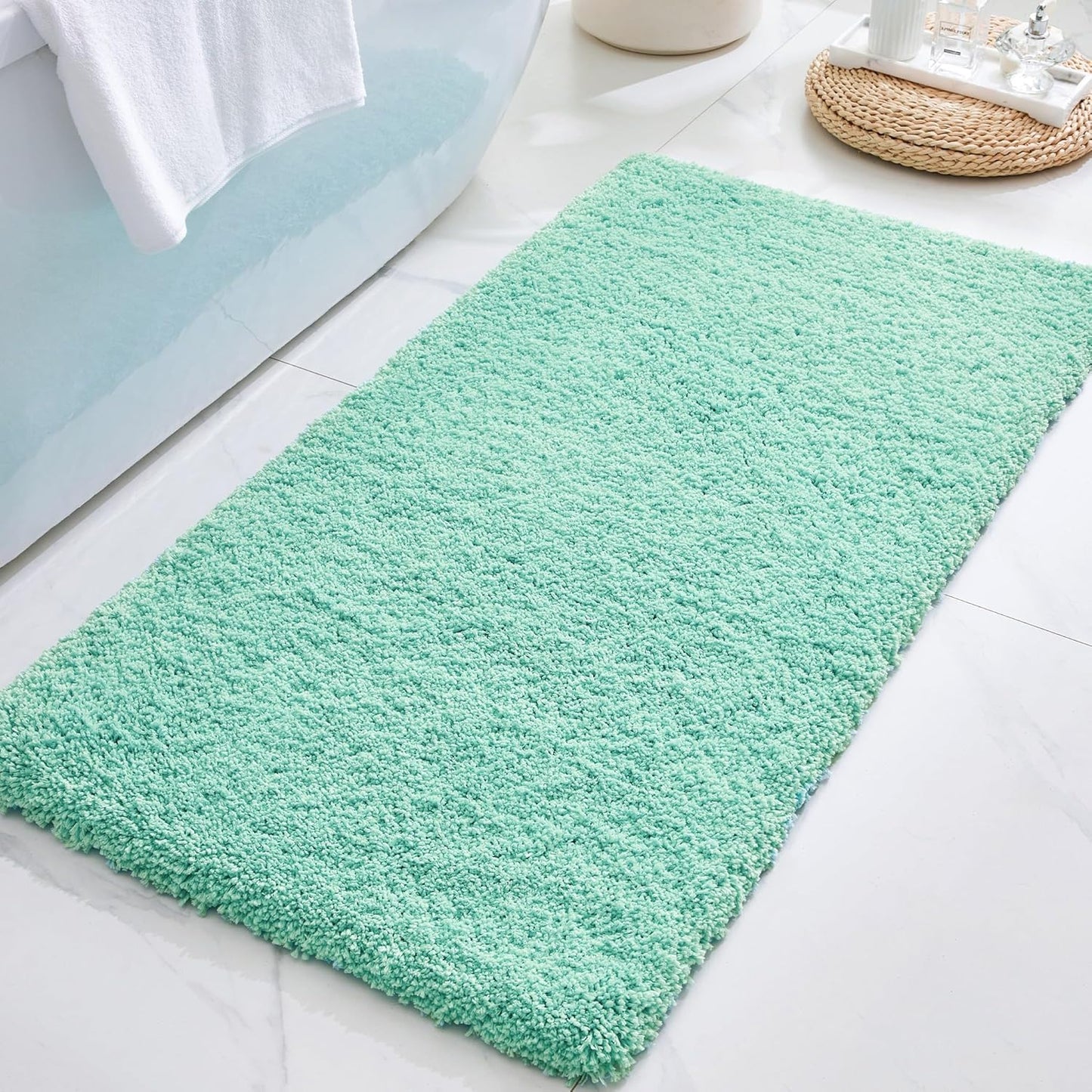 ILANGO Spa Blue Bathroom Rugs Non Slip Super Absorbent Thick Soft