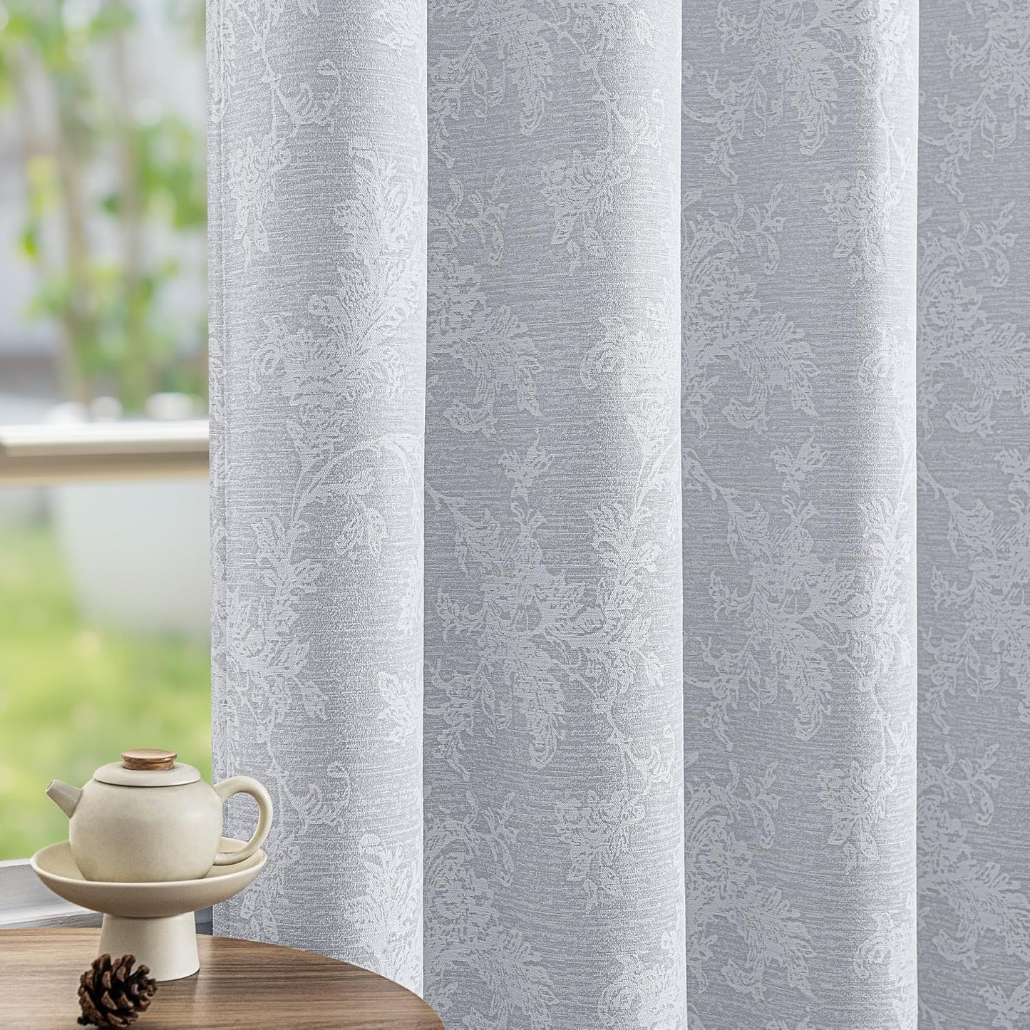 FMFUNCTEX Grey Floral Jacquard Blackout Curtains for Home