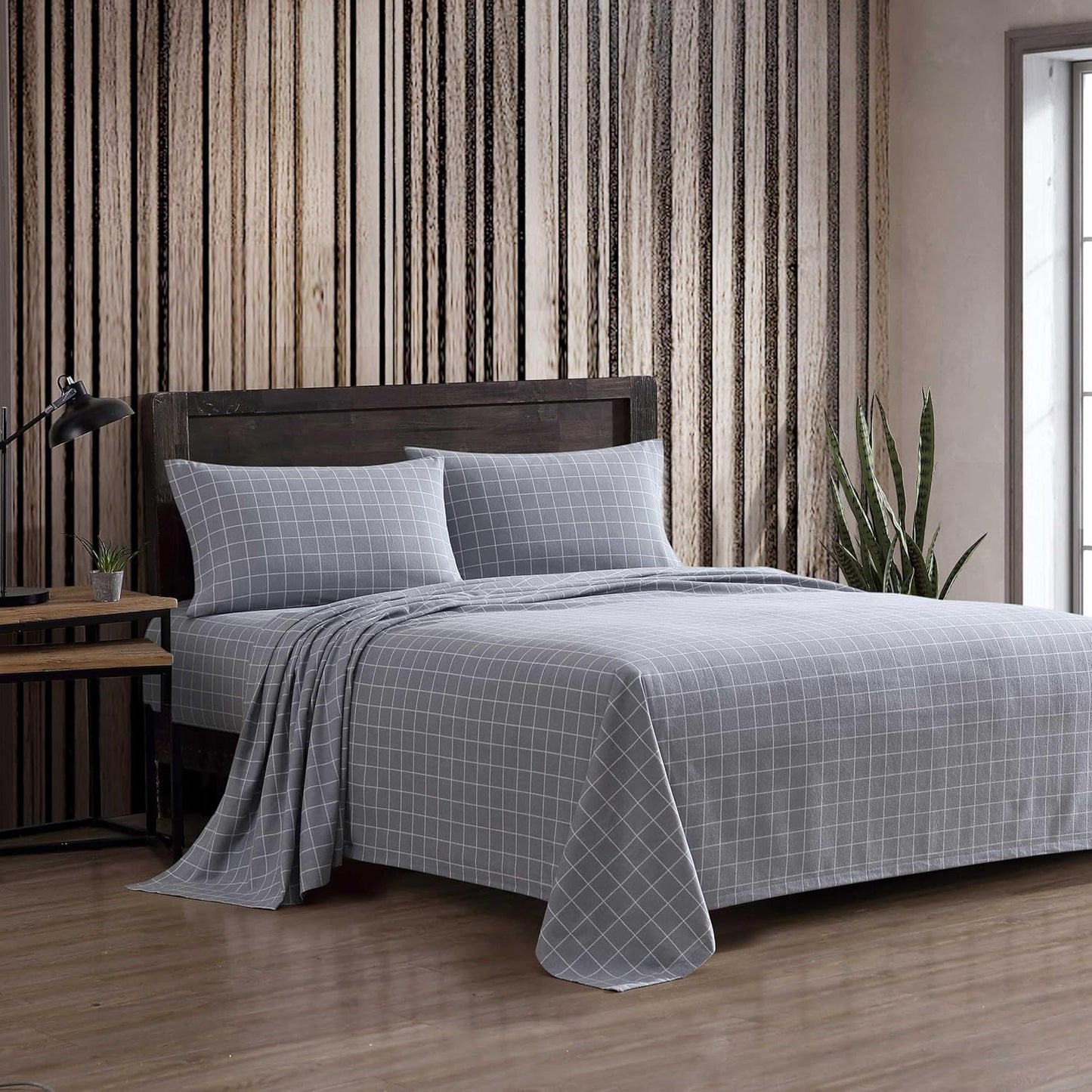 Eddie Bauer Full Bed Sheets Set in Great Plains Plaid Grey