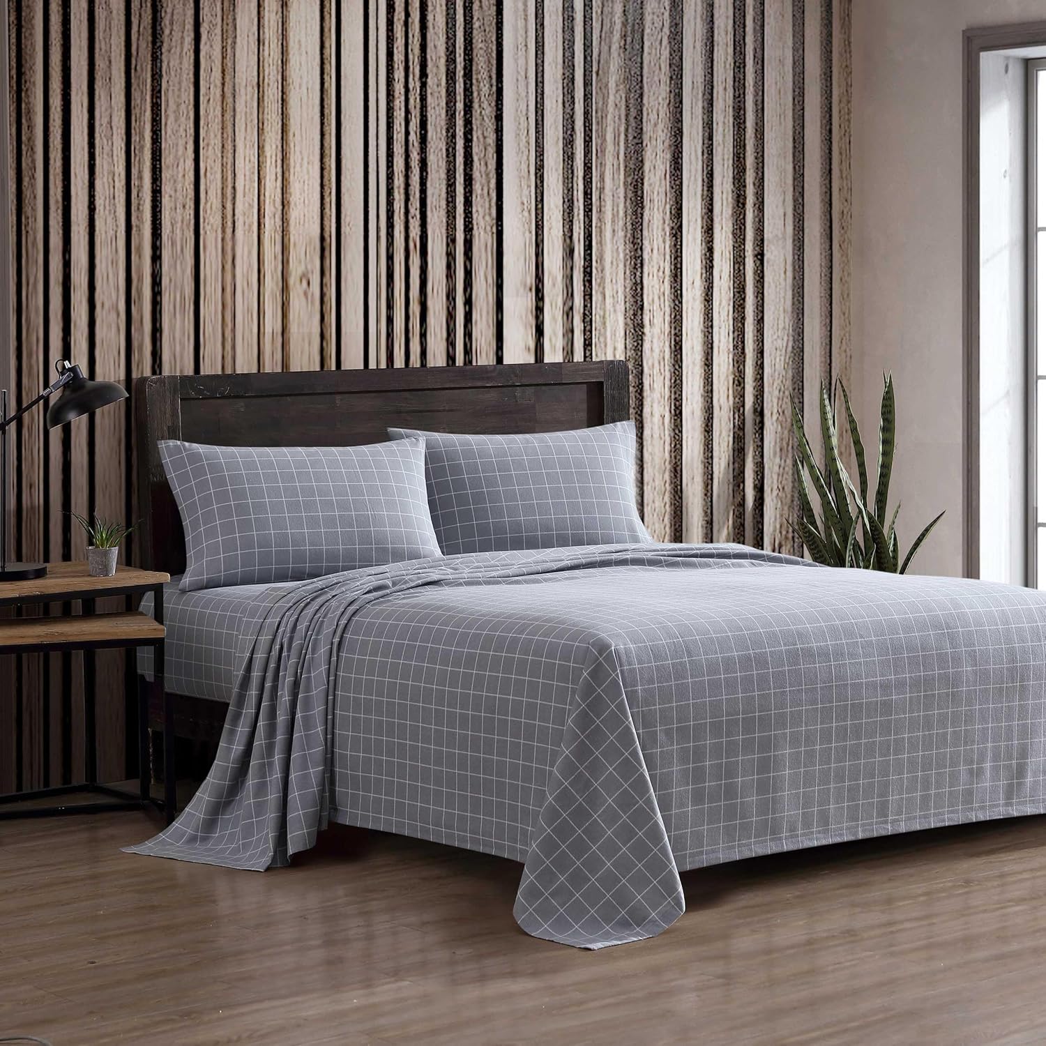 Eddie Bauer Full Bed Sheets Set in Great Plains Plaid Grey