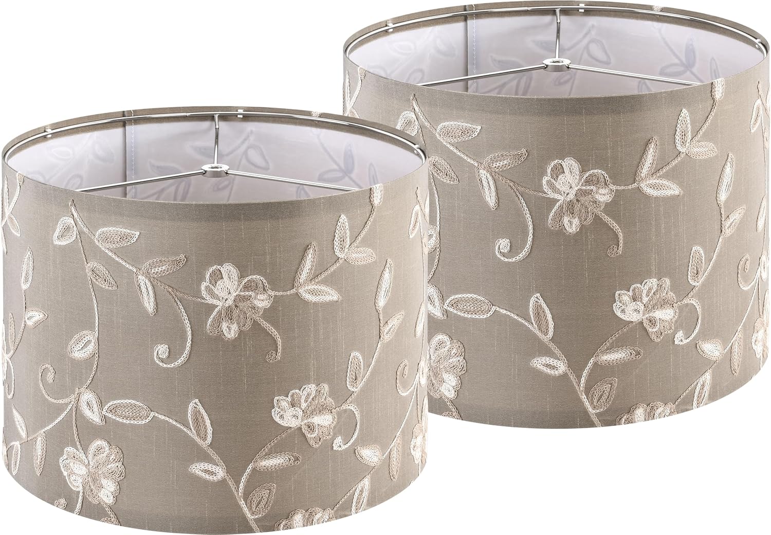 Creme Fabric Drum Lamp Shade Set of 2 for Table & Bedside