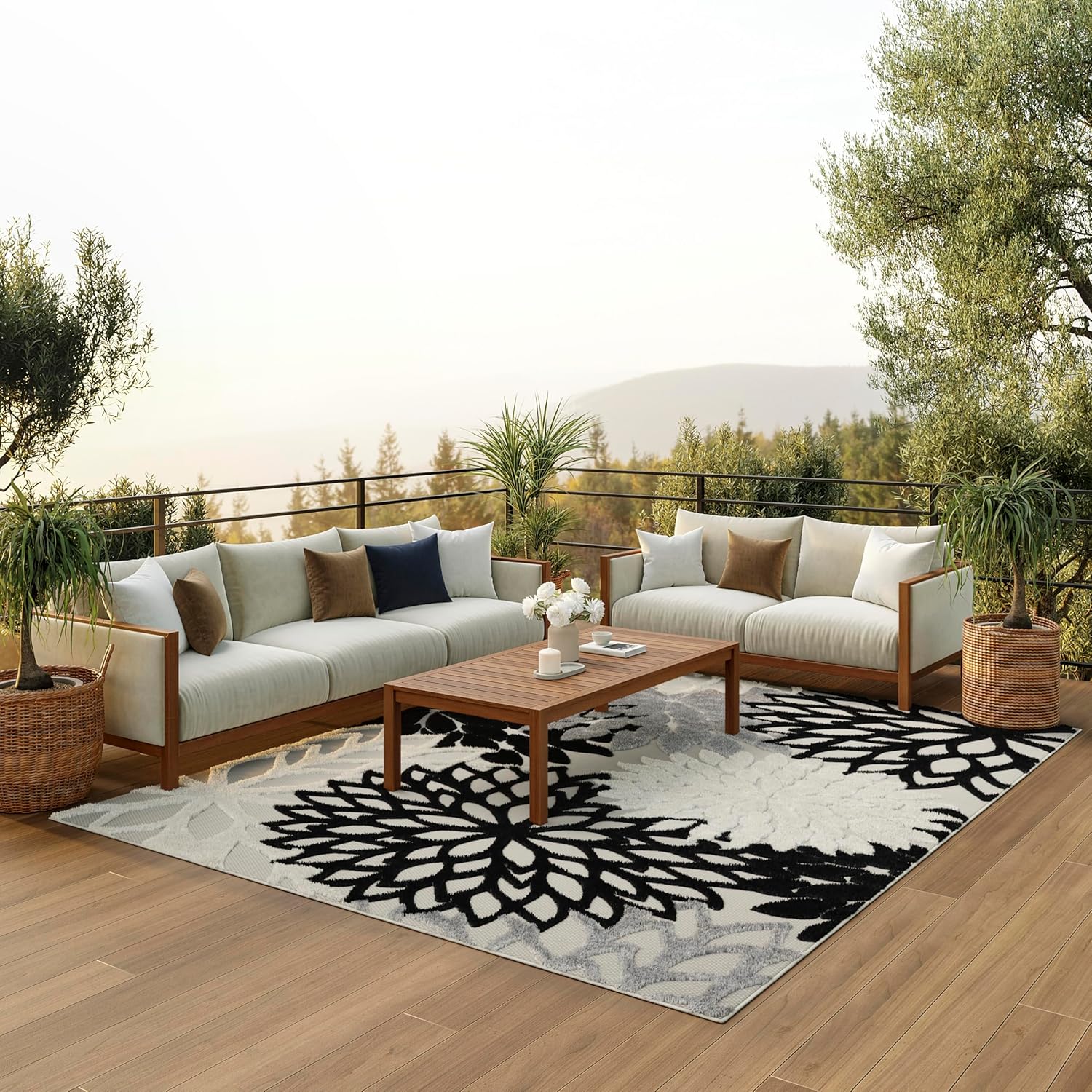 Nourison Aloha Indoor/Outdoor Black White 9ft x 12ft Area Rug Review