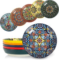 KitchenTour Pasta Bowls Set of 6 - Colorful 30 oz Serving Bowls
