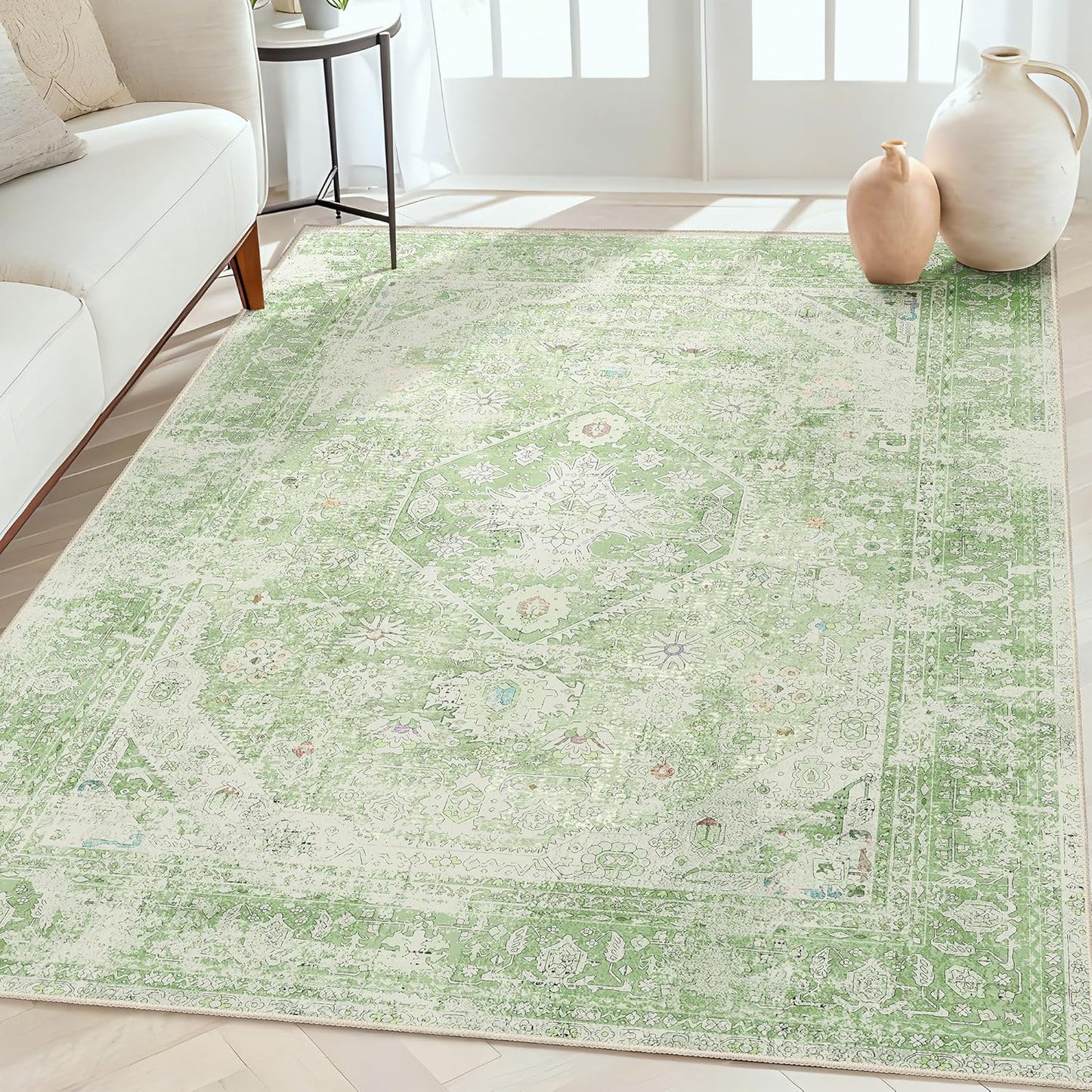 MUJOO Green Rug Washable 5x7 Area Rugs for Home Decor