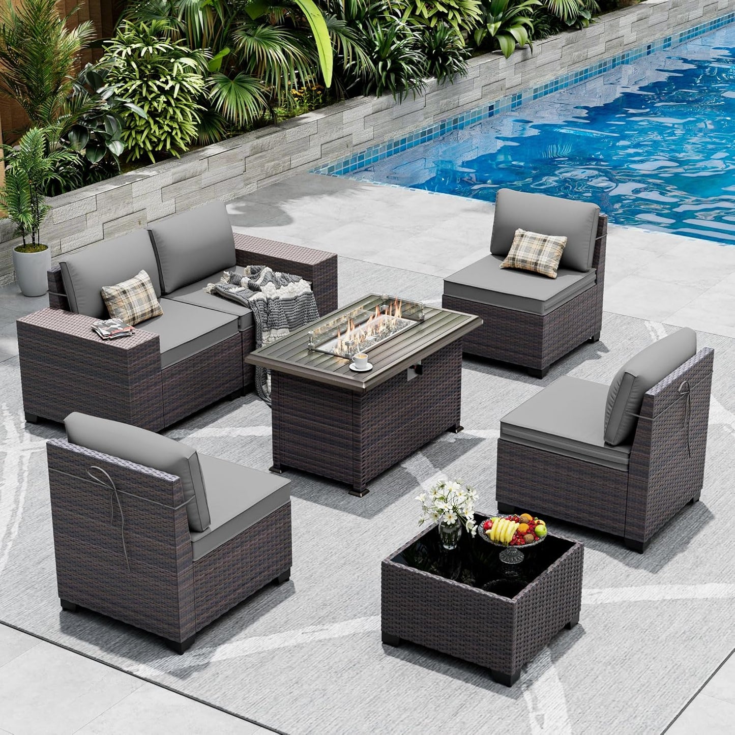 Outdoor Patio Furniture Set with Gas Fire Pit Table for Comfort