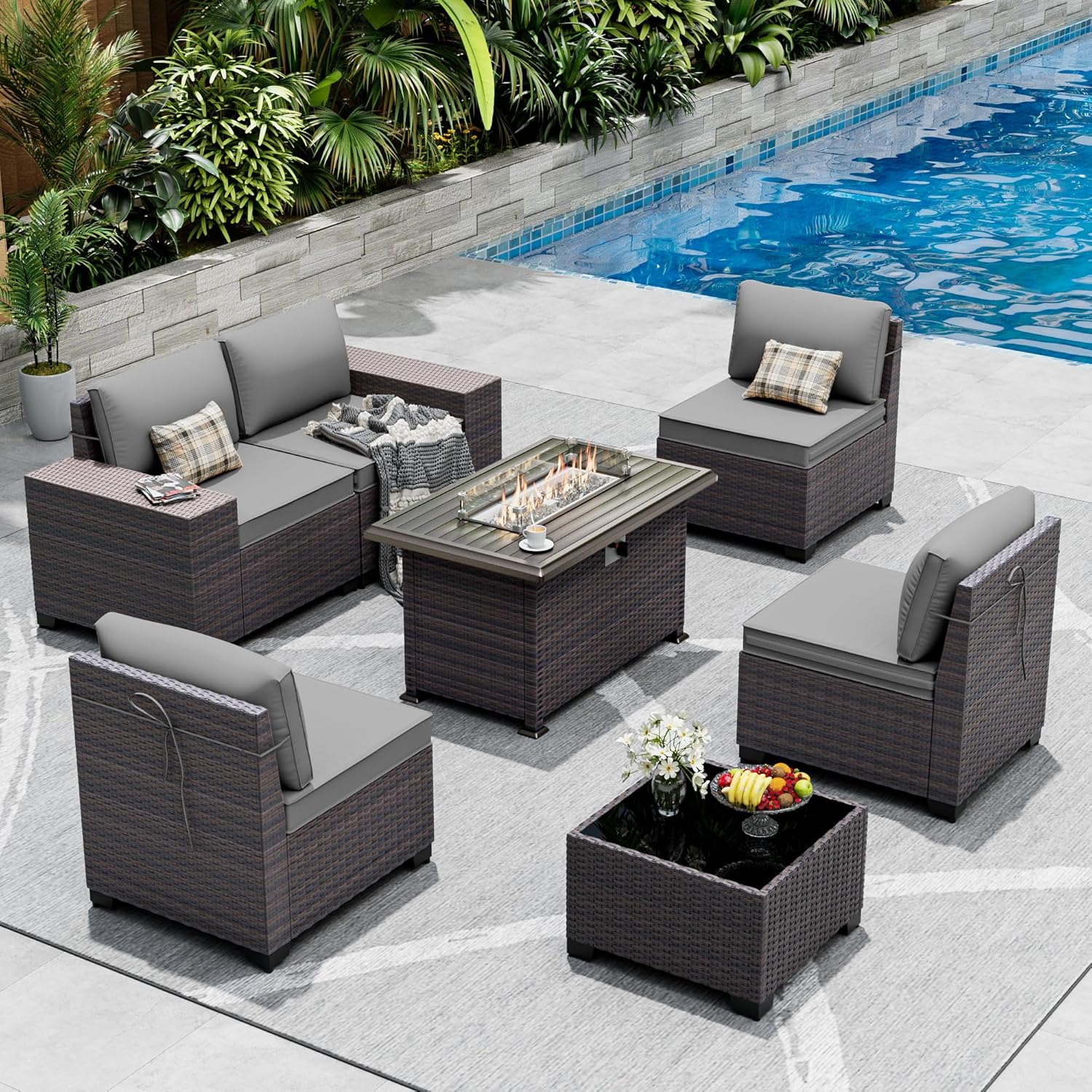 Outdoor Patio Furniture Set with Gas Fire Pit Table for Comfort
