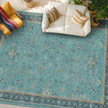 Boho 8x10 Teal Green Rug for Living Room - Washable Vibrant Turquoise