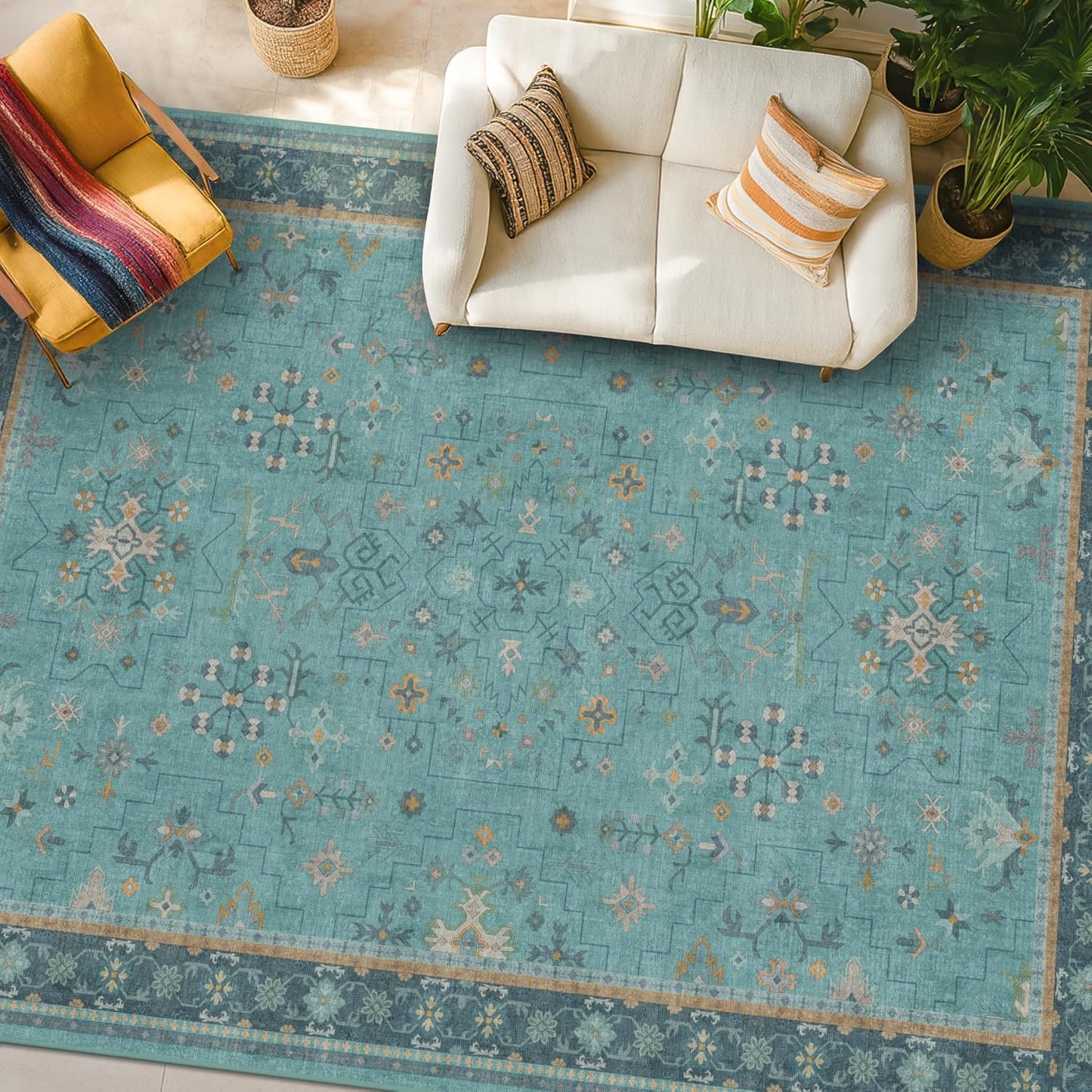 Boho 8x10 Large Teal Green Rugs for Living Room and Bedroom