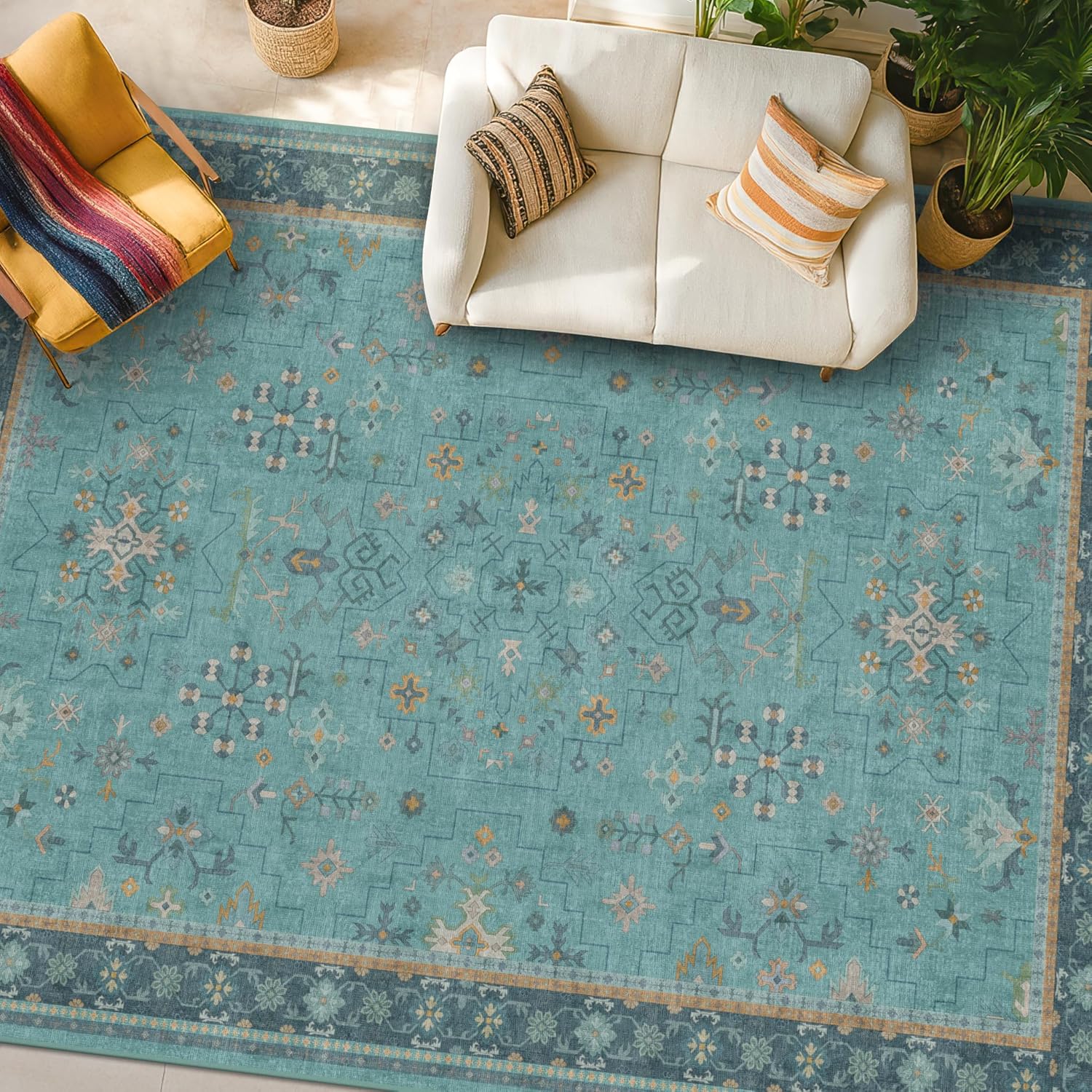 Boho 8x10 Large Teal Green Rugs for Living Room and Bedroom