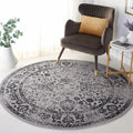 Adirondack 8ft Round Area Rug - Grey & Black Oriental Distressed