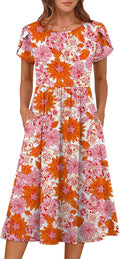 Women's Summer A-Line Midi Dress Floral T-Shirt Sundress - Flowy