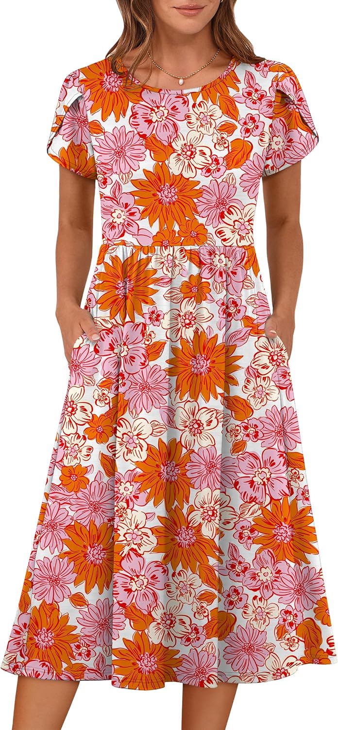 Stylish Women's Summer A-Line Midi Dresses with Pockets