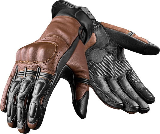 Premium Leather Perforated Motorcycle Gloves with Knuckle Protection