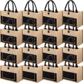 Jute Burlap Tote Bags 16 Pack - Reusable Canvas Gift & Beach Bags