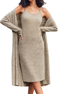 Womens Knit Robe Set 2-Piece Nightgown with Long Cardigan - Soft