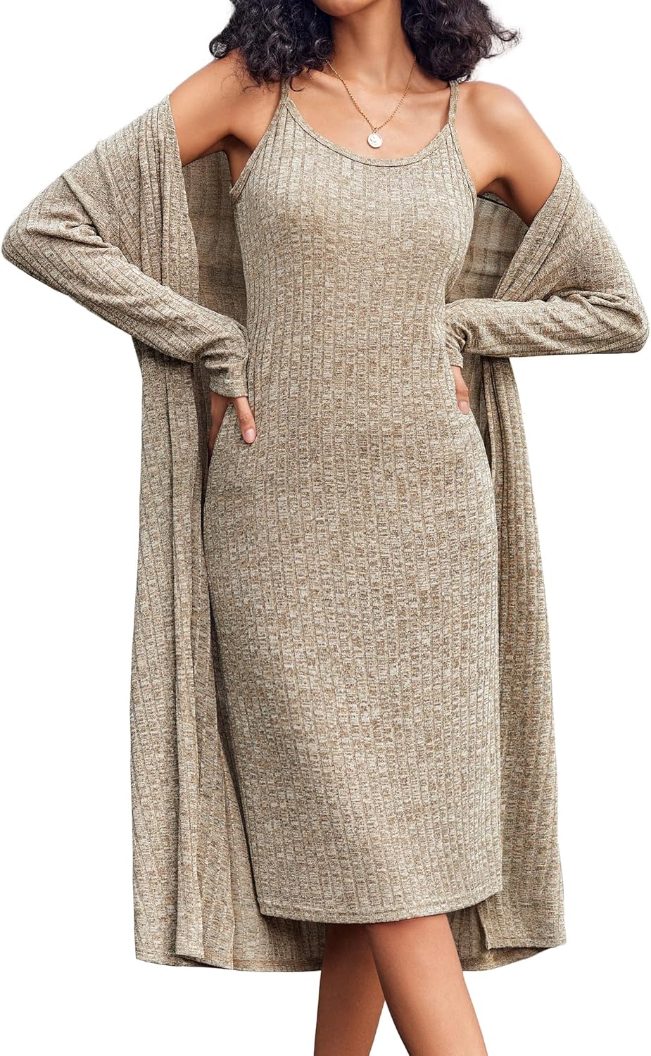 Ekouaer Womens Knit Robe Set for Comfortable Lounge Wear