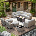 Light Gray 15-Piece Outdoor Sectional Patio Furniture Set with Fire