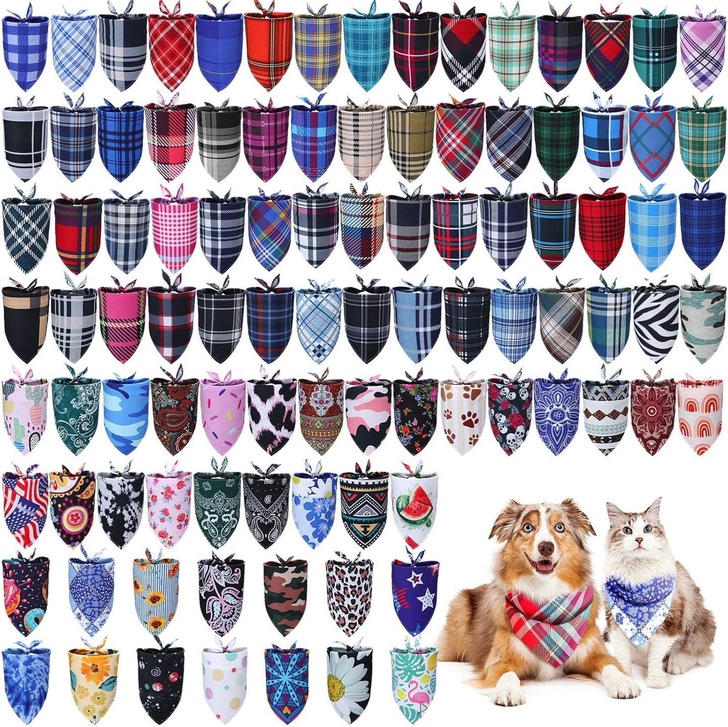 100 Pcs Colorful Dog Bandanas for Medium Large Dogs Style