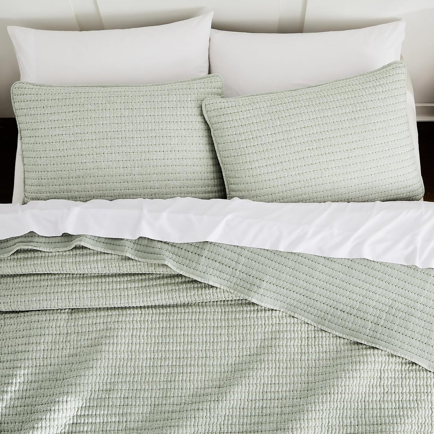 Sage Green Pick Stitch Twin Size Quilt Set for Cozy Bedrooms