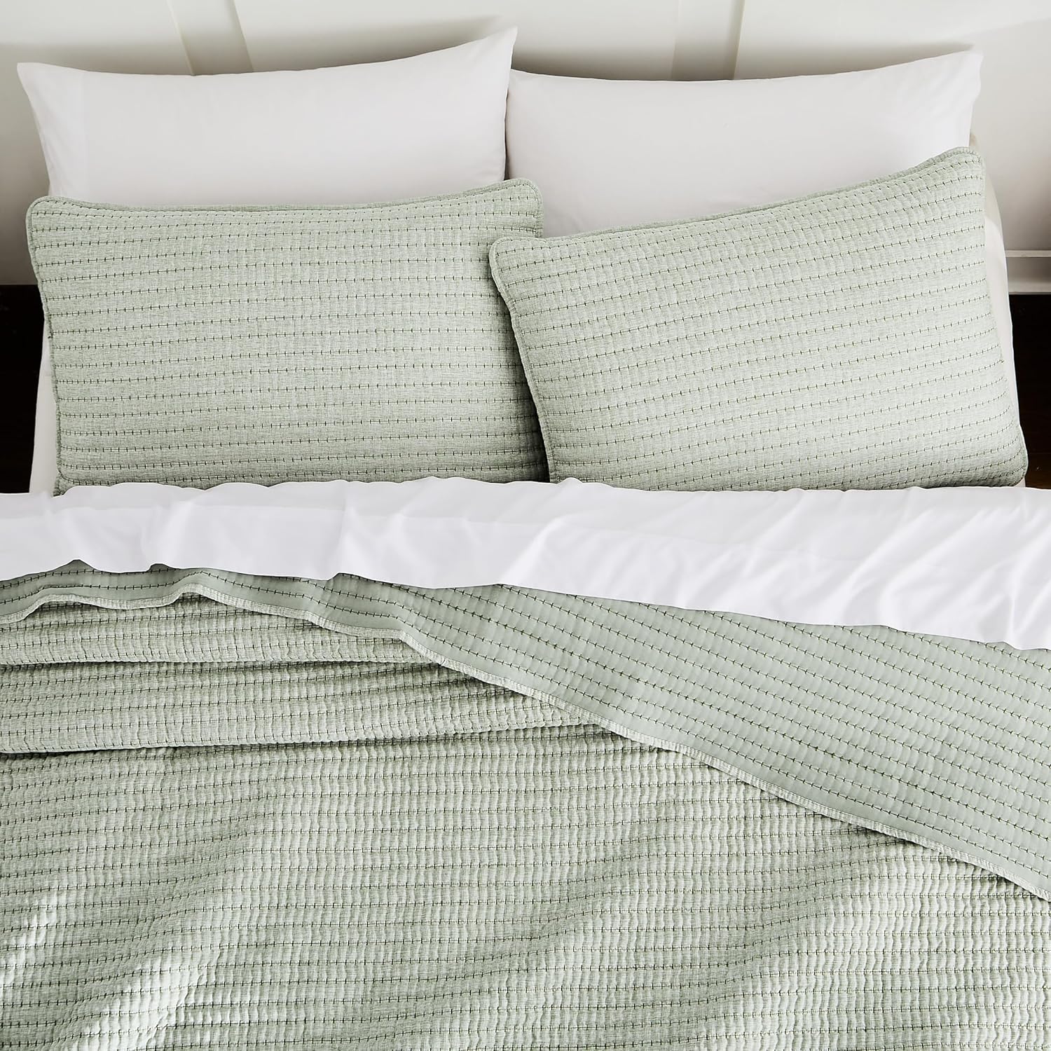 Sage Green Pick Stitch Twin Size Quilt Set for Cozy Bedrooms