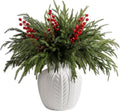 25 Pcs Christmas Norfolk Pine Branches with Red Berry Stems - Extra