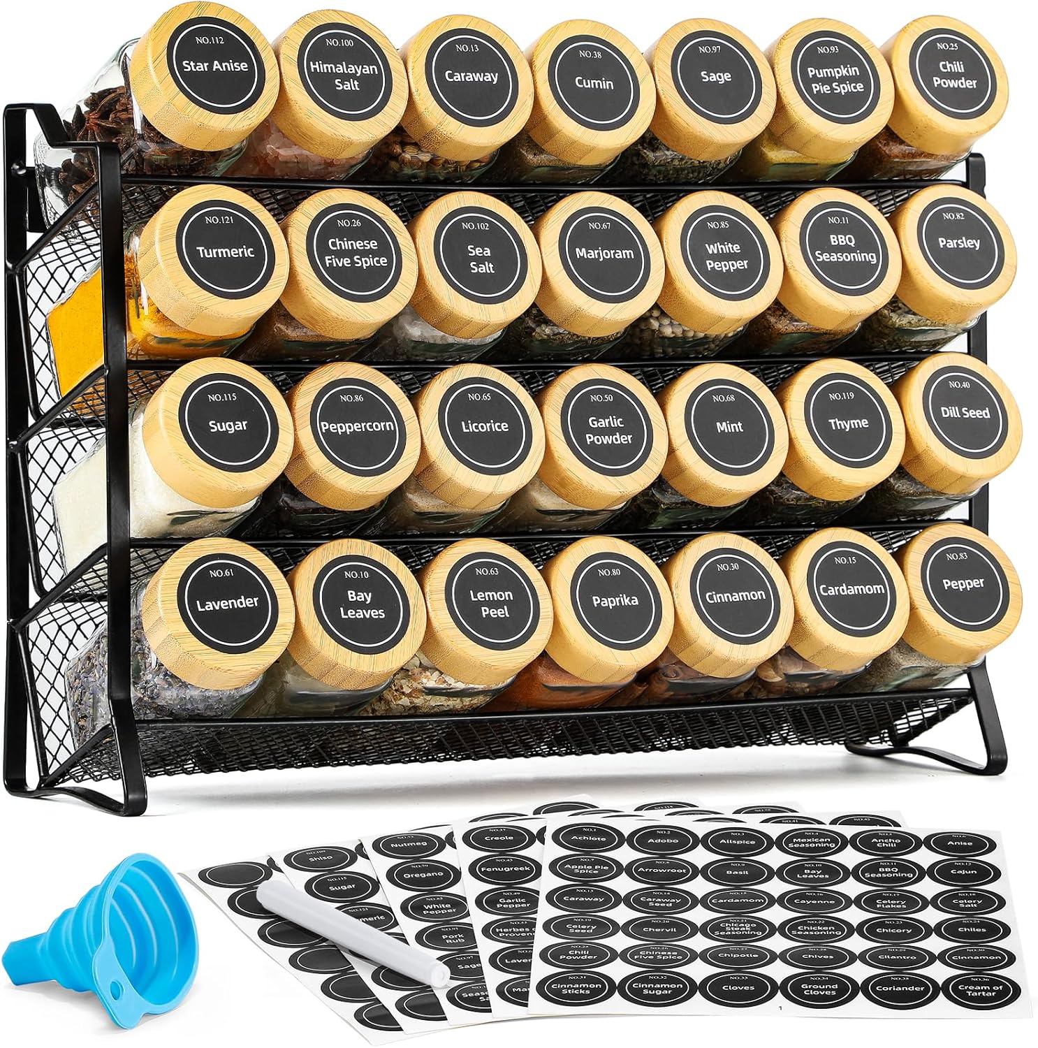 28 Empty Spice Jars with Bamboo Lids for Kitchen Organization