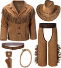 KAIPUTE Cowboy Costume Kids Jacket Set for Boys Girls - Western Role